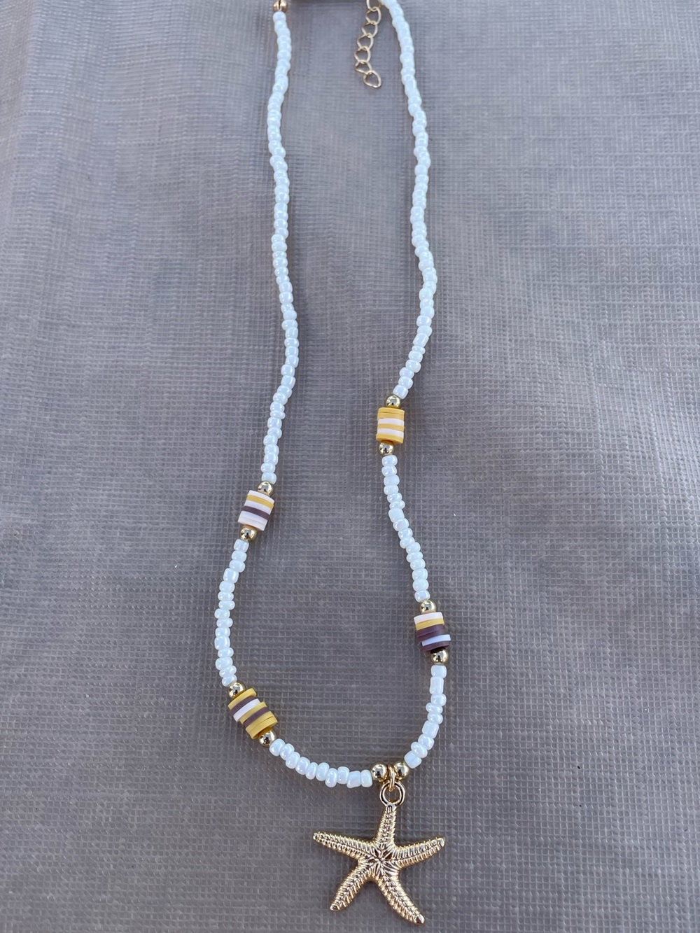 Starfish Pendant White Beaded Necklace